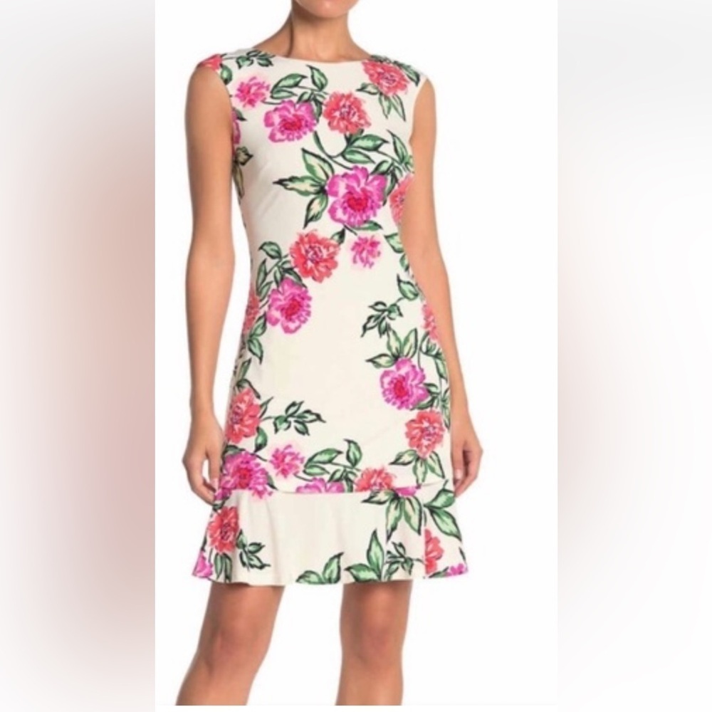 Eliza J One Shoulder Floral Dress - Pink and Green Size 4. E21
